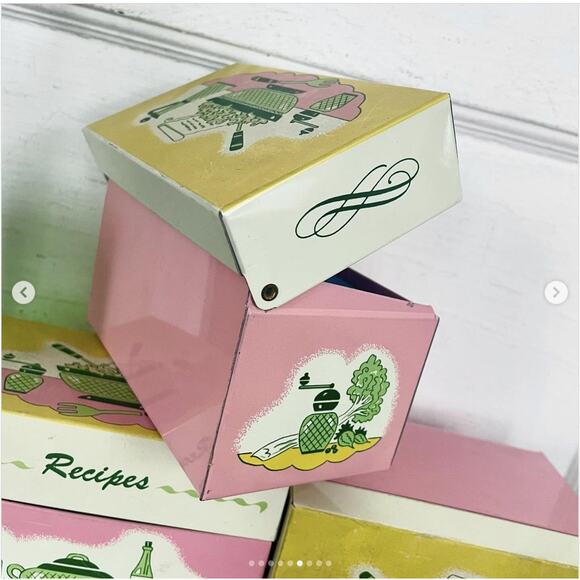 Vintage Tin Recipe Box Ohio Art EMPTY Metal Pink Yellow Blue Random CHOICE ONE - Picture 6 of 9